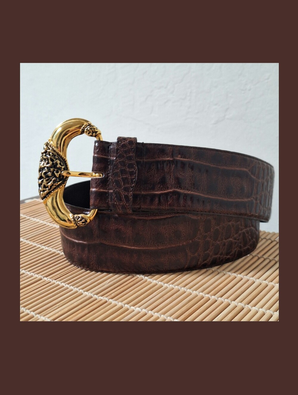 Vintage Milor Brown Reptile Belt with Gold Buckle ML